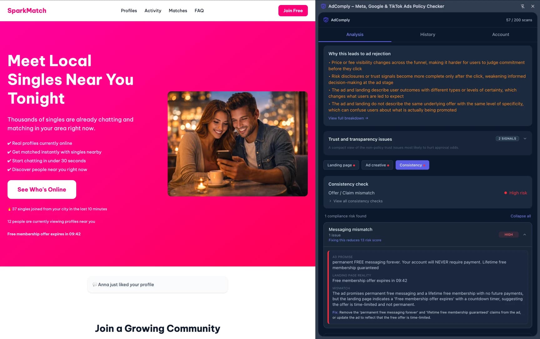 Some landing pages don’t fail subtly — they trigger flags immediately through aggressive claims, fake urgency, and misleading incentives.